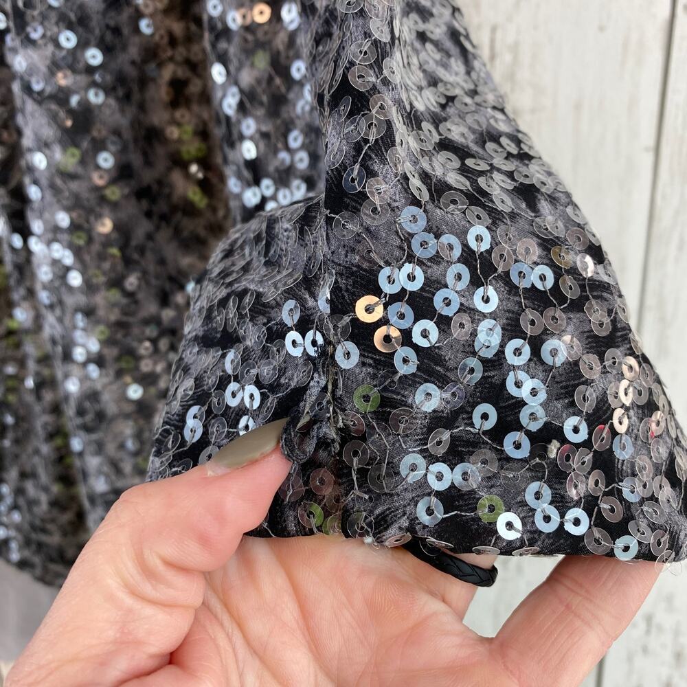 NWT Sanctuary Blue/Gray Formal Sequin Open Front Shrug Cardigan Size Small - Picture 3 of 10